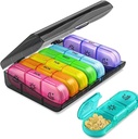 Weekly Pillen Organizer 7 Dag 3 Times, Portable Pillen Organizer, BPA Gratis Pillen Case, Travel Daily Pillen Box Herinnering, Medication Organizer voor Vitaminen, Supplementen (Zwart+7 Kleur)