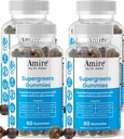 Amire by Dr. Awan Super Greens Gummies, Fruits & Veggies Supplement, Green Superfood for Immunity, Metabolisme, Leverfunctie & Zenuwstelsel, Essential 8 Greens, 240ct, 4-months Supply