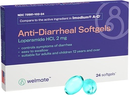 WELMATE - Anti-Diarree Softgels (24 Softgels) - Loperamide HCL 2 mg - Diarree Symptoom Relief - Gestoorde Maag Reliever - Anti-Diarree Pillen - Over-The-Counter Medicatie