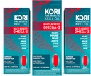 Kori Krill Oil Omega 3 Supplement, Antarctic Krill Oil with Superior Absorption vs Fish Oil, 1200mg Softgels, 30 Softgels, EPA & DHA (Pack of 3)
