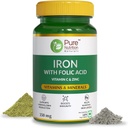 Natuurlijken IJzer met foliumzuur, zink, vitamine C & vitamine B12 ter ondersteuning van hemoglobineproductie, Boost Immunity & Maintain Iron Level - 60 Veg tabletten