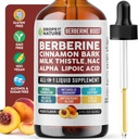 Berberine supplement, melkdistel, Ceylon Cinnamon, Alpha Lipoic Acid, NAC supplement Liquid Drops - Vegan, 4X Absorptie dan Capsules - Berberine voor leverondersteuning & Holistische Wellness (Peach, 60ml)