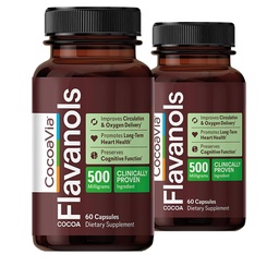 CacaoVia Cardio Health Supplement, 60 Dag, 500mg Cacao Flavanols, Ondersteuning van de gezondheid van het hart, Boost Nitrik Oxide, Bloedcirculatie, Energie, Veganistisch, Donkere Chocolade, 120 Capsules