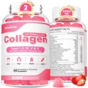 2 Pack Collageen Gummies for Women Mannen, Gehydrolyseerde Collageen Peptide Type I,II,III,V,X met Biotine, Vitamine C A B D E voor huidhaar Nagels J0ints, Immunity Energy Digestie, Suikervrij, 120 Tellen