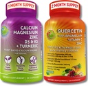 Bone & Immune Support Bundle - Quercetin 500mg met bromelaïne, zink, vitamine C & Organic Whole Foods + Plant Based Calcium 500mg, Magnesium, D3, K2 & Turmeric - Vegan, Non-GMO, Clean Label