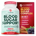 PurePremium Normal Blood Sugar Support Supplement - 20 Actieve Ingrediënten Complex ter ondersteuning van bloedsuiker niveaus al in het normale bereik - met kaneel, Bitter Meloen, Chroom, Mulberry - 120ct