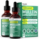 5-in-1 Mullein druppels voor de longen en bronchial - Respiratory Lung Health Support met Mullen Leaf Extract voor de longen - Mullein Tinctuur met Vlierbessen, Echinacea en Gemberwortel (60 Servers) (2-pack)