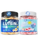 Suikervrije Luteïne 20mg Zeaxanthine Gevulde Gummies + Natuurlijke Kalm Gevulde Gummies voor volwassenen met Ashwagandha en Vegan Omega 3