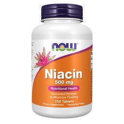 NOW Supplements, Niacin (Vitamin B-3) 500 mg, Sustained Release,250 Tabs