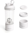 Blender Proteïne Shaker Tritan fles met pil / Powder opslag container voor eiwit Shakes-pre workout fles-Mixer Cup-Gym Sport waterfles met Wire Whisk ballen wit
