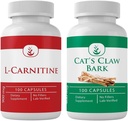 PURE ORIGINEEL INGREDIËNTEN L-Carnitine en Cat's Claw Bark Bundle, 100 capsules Elke, altijd zuiver, Geen additieven of fillers