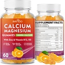 Calcium Gummies 1000mg met Vitamine D3 K2 & B Complex, Kalium, Calcium Magnesium Zink Gummies voor Bot, Spier, Mood en Immuniteit - Oranje Smaak 60 Gummies