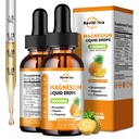 2 Pack Magnesium Glycinate Liquid Drops, 1000mg Liquid Magnesium Complex Drops for Sleep, Nerve, Energy, Muscle, Bot, Kalm & Digestie, Hoge Absorptie, 2 Fl Oz, Ananas smaak