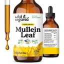 Wild & Organic Mullein Tinctuur - Lung Cleanse and Detox - Liquid Mullein Leaf Extract for Longs with Echinacea - Verbascum Thapsus Drops - Vegan, Sugar & Alcohol-Free Supplement - 4 fl oz