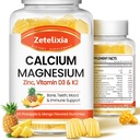 Calcium Gummies for Women Mannen, Calcium Magnesium Zink met Vitamine D3 & K2, Calcium Magnesium Supplement voor B0nes Spieren, Ananas & Mango Smaak - 120 Tellen