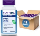 Natrol Mood & Stress DHEA 25mg with Calcium, Dietary Supplement for Balance of Certain Hormone Level and Mood Support, 180 Tablets, 180 Day Supply (Pack of 12)