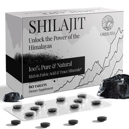 Shilajit Tablets 1000 MG, 100% Himalaya Organic, Shilajit Supplement Rich in Fulvic Acid & 85+ Trace Minerals for Men and Women, Energy & Immune System, 60 Tel.
