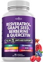NIEUWE AGE Resveratrol, Berberine, Grape Seed Extract, Quercetine - Polyfenol Supplement voor vrouwen en mannen met Noni Extract, N-Acetyl Cysteine, Acai Extract - 60 Capsules