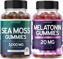 Irish Sea Moss (90 Gummies) Raw Seamoss for Thyroid, Energy, & Immune Support and Melatonine for Adults (180 Count) Quick Solution Melatonine High Potency - Mixed Berry Flavor - Vegan Safe & Made in US