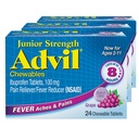 Advil Junior Strength Kauwbare Ibuprofen Pijn Reliver en koorts Reducer, Kinderen Ibuprofen voor pijnverlichting, Grape - 24 tabletten (verpakking van 3)