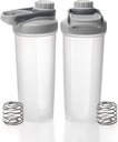 EYMPEU 2 Pack Shaker Flessen voor eiwitmixen BPA & Phtalaatvrije, vaste schroefdeksel Leakproof Shaker Cup Vaatwasser Veilig voor eiwitshakes 24oz, Clear Grey
