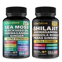 Shilajit en Sea Moss Combo - Sea Moss en Shilajit Bundel met Ashwagandha, Black Seed, Kurkuma, Bladderwrack, Burdock, Black Pepper met vitamines en antioxidanten - 120 Veggie Capsules