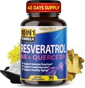 VEGATOT 10 in 1 Hoge sterkte Resveratrol met Quercetine Gezond Verouderen Immuun Hersen Boost Gezamenlijke Ondersteuning (90 Tellen (pakket 1))