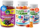 Kinderen Multivitamine Gummies 14 Essentiële Vitaminen en Vlierbessen Gummies voor kinderen en volwassenen Vitamine A, C, D, E Vegetarische B6 & B12, Zink, Biotin Gummy Multivitaminen voor kinderen + Immuun ondersteuning