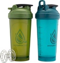 Hydra Cup ProFlow [2 Pack] 28 oz Shaker Flessen voor eiwitshakes, Shaker Cups met Ball Blender Whisk, Shaker Bottle met handvat, Travel To Go, BPA Free (Green & Blue, 2 Pack)