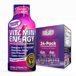 Vitamine Energie Immune+ Extra sterkte Energie Shot Grape 24 Pack, 260mg Natural Cafeine, B-Vitamins, Citicoline, Green Tea, Immunity & Focus Support, Zero Sugar, Gluten-Free 1,93 fl oz