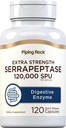 Piping Rock Serrapeptase 120000 SPU 120 Capsules Digestief Enzyme Extra Strength Supplement