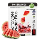 Elektrolyten Poeder Plus (50 porties), 0 Calorie Keto, 0 Suiker, Geen Maltodextrine,1000mg Kalium,120mg Calcium,120mg Magnesium, Hydratatiepoeder (50 porties, Watermeloen)