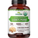 Zazzee USDA Biologische Leeuwen Mane 20:1 Extract, 30% Polysacchariden, 16.000 mg Kracht, 120 Vegan Capsules, Nootropic voor Brain Health, Focus, Geheugen, Concentratie en Immune Ondersteuning, Made in The USA