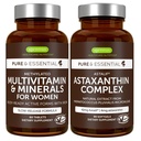 Multivitamine & mineralen voor vrouwen + Astaxanthine Complex Vegan Bundle, Sustained Release Advanced Multivitamine with Iron + Natural 4 mg H. Pluvialis Astaxanthine, by Igennus