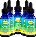 Vloeibare vitamine D3 K2 druppels 5000 IE - Veganistisch, Geen smaak, Geen Odor, Sojavrij, Glutenvrij, Niet-GMO, 1000 IE per druppel, Verhoogt Energieniveaus & Immune System, Ondersteunt Hart Gezondheid (5 Pack)
