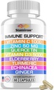 8 in 1 Immuun Ondersteuning met quercetine Zink 50mg Vitamine C 1000mg Vitamine D3 5000 IE en Vlierbessen Echinacea Gember voor Volwassenen Kinderen - VIT D Supplement Veg Capsules