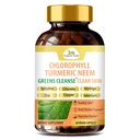 Biologische Veda Kurkuma Neem Chlorofyl, Glowing Clear Skin, Acne Supplement, Gut Health & Total Body Cleanse - Groenen Antioxidanten, Spirulina, Chlorella, Moringa, Vitamine C & Zink - 60 Capsules