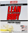 Lean Body Carb Watchers, All-In-One Vanilla Maaltijd vervanging Shake. 40g eiwit Wei Blend, 8g gezonde vetten & vezels, 22 vitaminen en mineralen, Geen kunstmatige kleuren, glutenvrij,(20 pakketten)