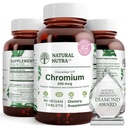 Natuurlijke Nutra GTF Chroom Polynicotinaat met ChromeMate, Ondersteunt Lichaamsmetabolisme, Bevordert Lichaamsgezondheid, Cardiovasculaire Gezondheid 200 mcg, 60 Vegan tabletten
