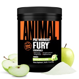 Animal Fury Pre Workout Powder - Green Apple, 350mg Cafeïne, BCAA Aminozuren, 2g Beta Alanine, Citrulline & Tyrosine, Energie, Focus, Kracht, Endurance, Preworkout voor mannen en vrouwen, 20 porties