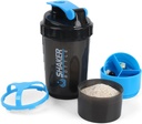 Shaker Bottle - Proteïne Shaker Cup met opslag compartments - Leak-proof Workout Shake Bottles met Mixer voor Smooth Mixing-500ML/16oz (BLUE & Black)