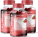 Magnesium Glycinate Gummies, 1000 mg - Magnesium Supplement aan ondersteuning Ontspanning, Hart Gezondheid - Kauwbare Kalm Magnesio Gummies voor volwassenen, Glicinato De Magnesio - Aardbei Smaak - Pak van 3
