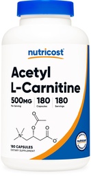 Nutricost acetaat L-Carnitine (ALCAR) 500 mg, 180 capsules, 180 porties - Non-GMO en Glutenvrij, 1 capsule per portie