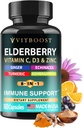 Vlierbessen Immune Support Supplement 8-in-1 Formule met Echinacea, Vitamine C & Zink, Vitamine D 5000 IE, Kurkuma, Gember, Ashwagandha 60 Capsules