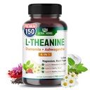 L-Theanine Supplement - 6 IN 1 Complex Verrijkt met Magnesium, Ashwagandha, Saffron, Kamille - Ondersteuning Ontspanning, Kalmte & Slaapkwaliteit 150 Capsules