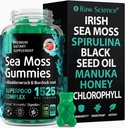 Irish Sea Moss Gummies - Detox & Thyroid Support for Women & Men - Black Seed Oil, Manuka Honey, Fenegriek, Chlorofyl: Immune Support, Immunity Supplement - Burdock Root, Bladderwrack - 60 Gummies