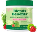 360 Voeding Blends with Benefits Super Greens Powder w/Probiotica, Digestieve Enzymen, Suiker & Glutenvrij, Plant Based Superfood Drink Mix for Gut Health, Bloating, Immunity, Algehele gezondheid, 6,35 oz
