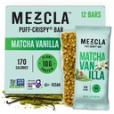 Mezcla Puff-Crispy Plant Based Protein Bars - Matcha Vanilla - Healthy Snacks for Adults & Matcha Latte Fans - Best School, Travel, Office Snacks - Gluten Free, Vegan, Non GMO, 10g Protein - 12 Count