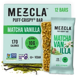 Mezcla Puff Crispy Protein Bars, Glutenvrije & Vegan Protein Bars, 10g Proteïne, Alt voor knapperige rijst Treat, Granola Bars & Breakfast Bars, Gezonde snacks voor volwassenen, Matcha Vanilla, 12 Pack