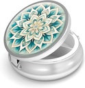 Pill Box-3 Compartment Small Pill Case for Purse & Pocket Mini Metal Pill Holder Travel Pill Container to Hold Supplements Vitamins BPA-Free (Green Mandala)